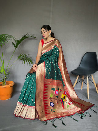 Green paithani silk saree for women