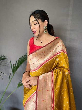 Mustard colour paithani saree for wedding
