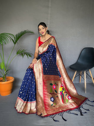 Royal blue paithani saree for wedding
