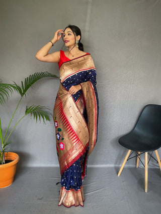 Navy blue colour paithani saree for wedding
