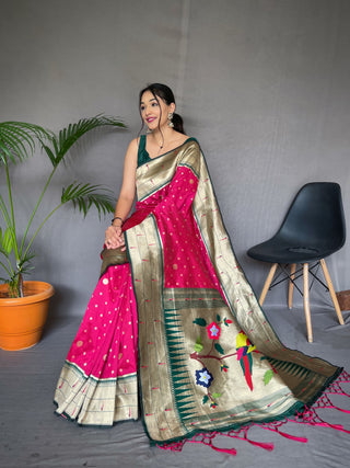 Pink designer paithani silk saree for women