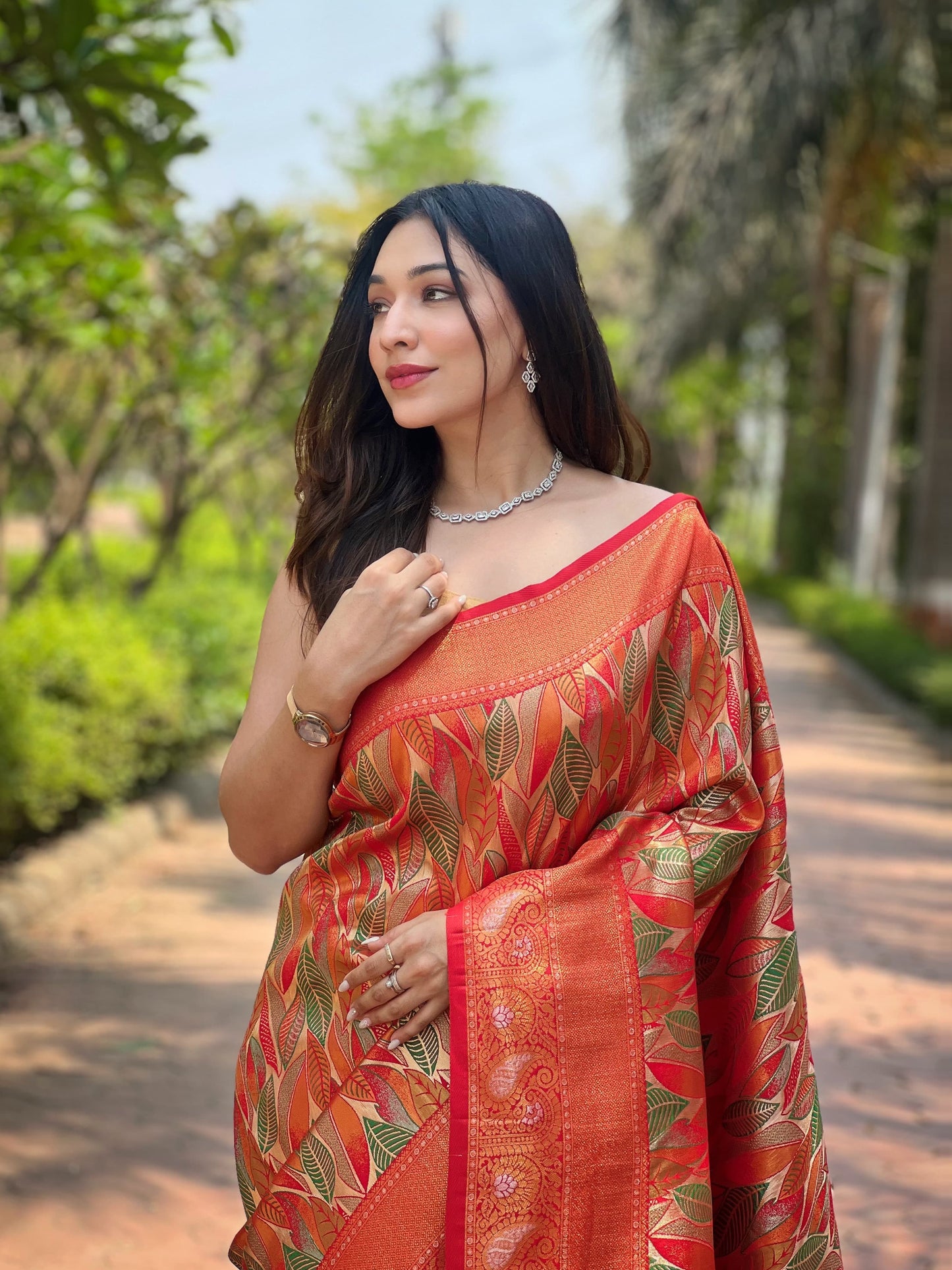 Indian Wedding Orange Kanchipattu Silk Saree For Women