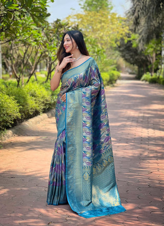 Morpeach fancy weaving work saree for women