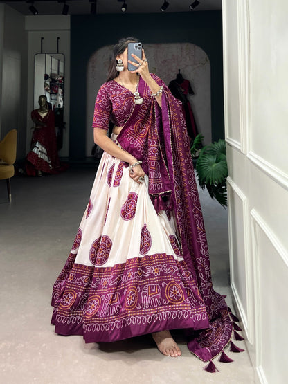 Wine bandhej print lehenga choli with dupatta online shopping
