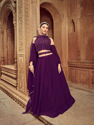 Purple georgette lehenga choli for women online
