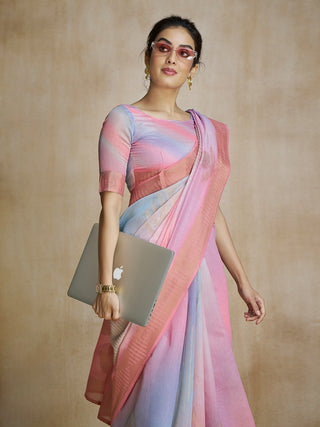 Light pink color fancy silk saree for women
