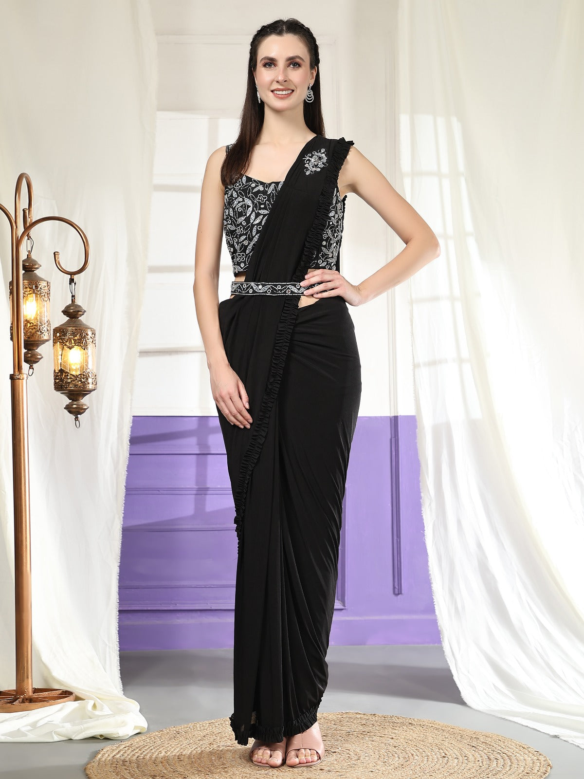 black readymade saree with blouse