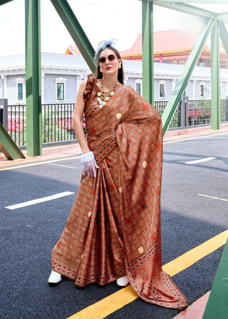 Pure orange satin silk saree for women
