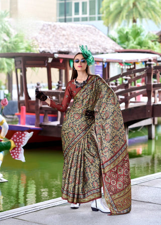 Green color satin silk saree for women price
