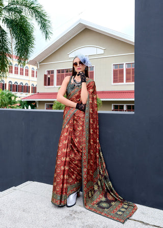 Pure red color satin silk saree for women
