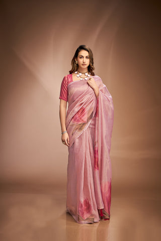 Pink tissue printed saree for women price
