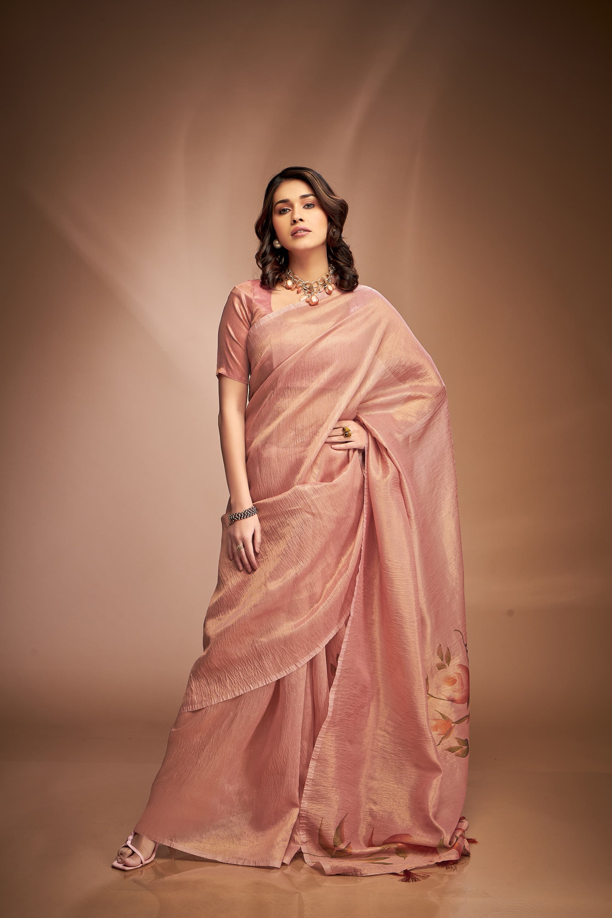 Orange color tissue saree for women online
