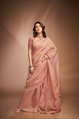 Orange color tissue saree for women online
