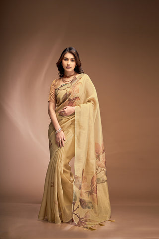 Beige Color Saree Party Wear
