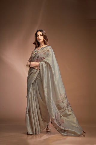 Grey colour Saree Party Wear
