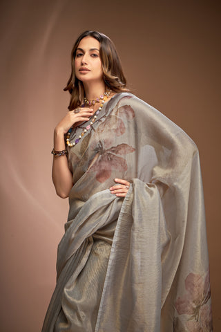 Grey color tissue saree for women online