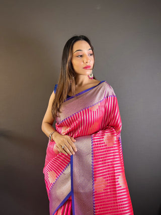 Wedding wear Pink color banarasi silk saree with dupatta