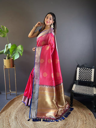 Pink color banarasi silk saree with dupatta