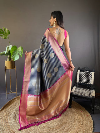 Navy blue color silk saree with blouse online