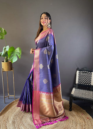 Blue color silk weaving saree for women