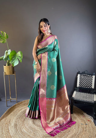 Green color banarasi silk saree