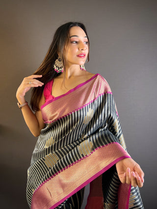 Banarasi silk black color saree with blouse online price