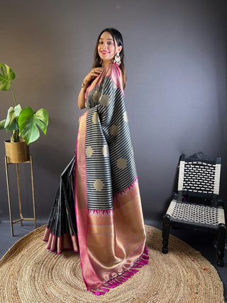 Party wear Black color zari weaving saree online