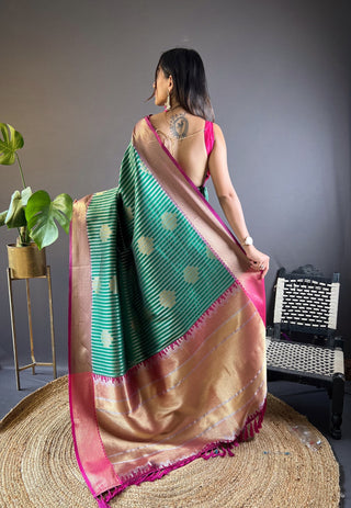 Wedding Wear green color saree for women images