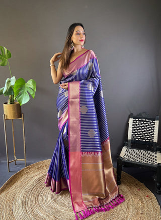 Blue color silk weaving saree 