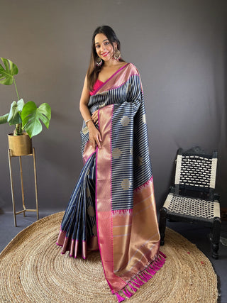 Navy blue color silk saree images