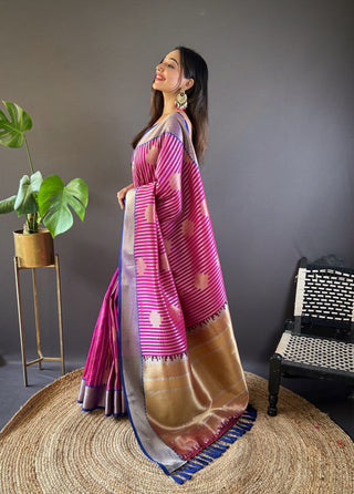 Pink color banarasi silk saree for women