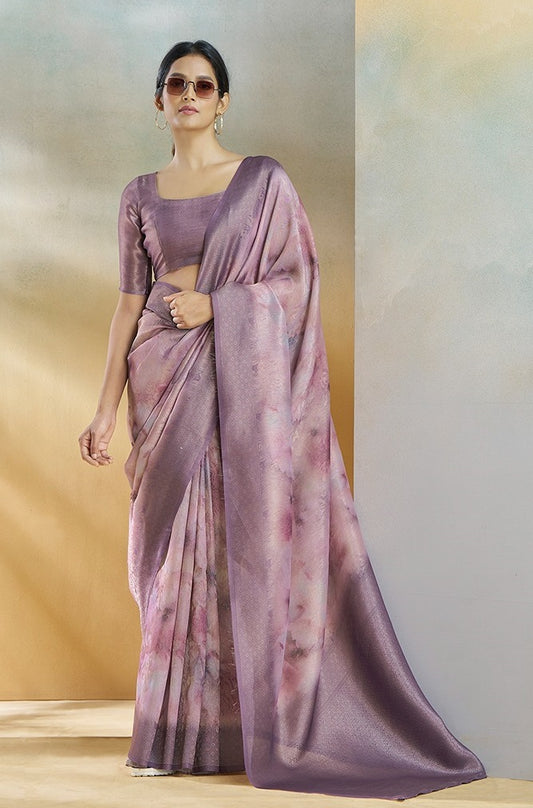 Lavender color handloom silk saree for women