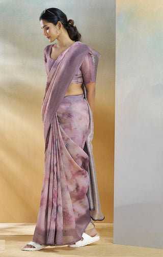 Lavender color handloom silk saree with blouse