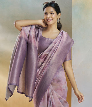 Lavender color handloom silk saree with blouse online