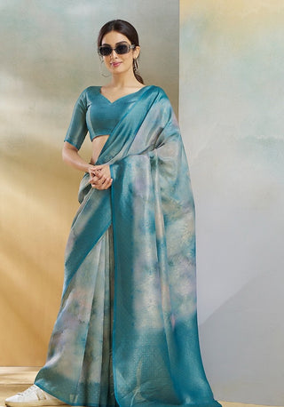 Teal green color handloom silk saree