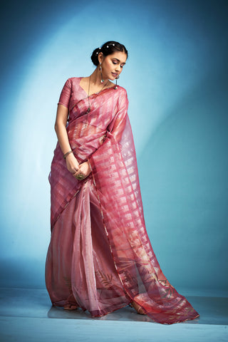 Pink color tissue silk saree for women price
