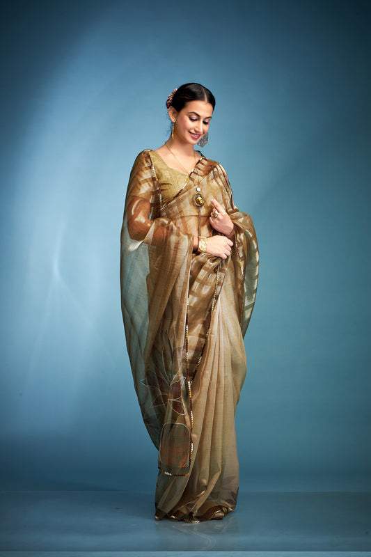 Beige color tissue silk saree for women with price

