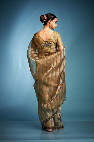 Beige color tissue silk saree for women online shopping