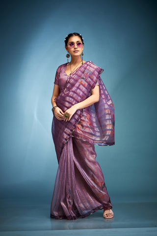 Pure purple tissue silk saree for women
