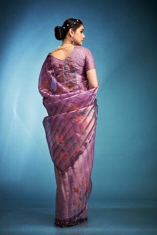 Plain purple tissue silk saree for women
