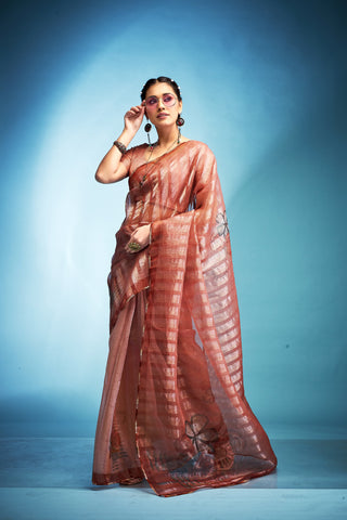 Orange tissue silk saree for women with price
