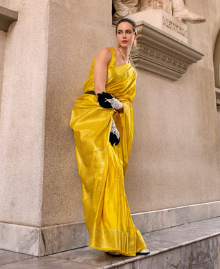 yellow silk saree for women