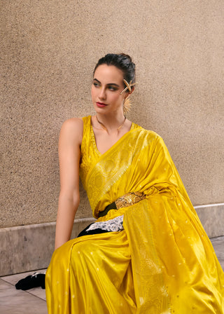 yellow banarasi silk saree usa