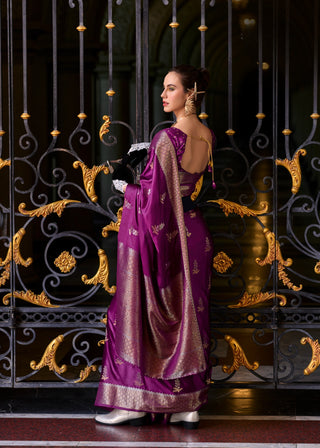 purple banarasi silk sarees with blouse usa