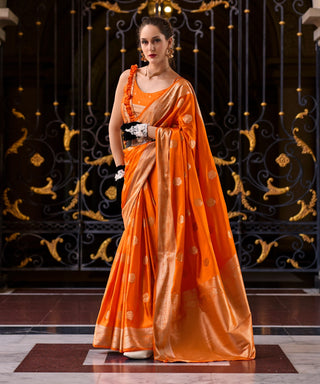 orange banarasi silk sari blouse