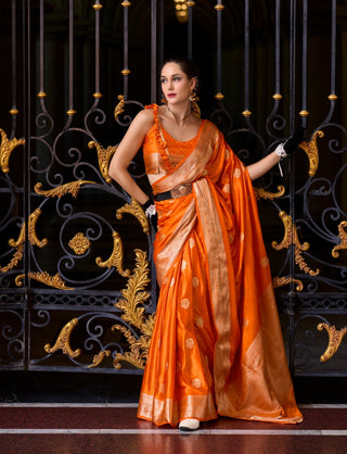 orange silk saree with blouse