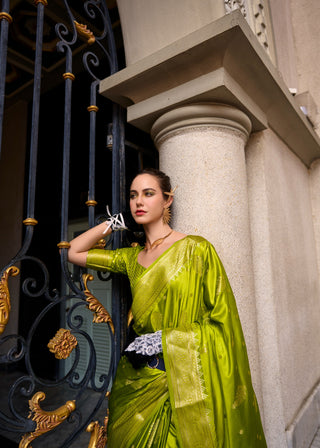 green silk sari with blouse online usa