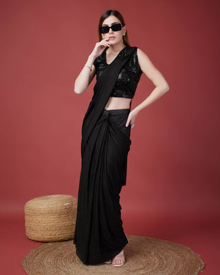 Gorgeous black Ready to Wear Stitched Saree
