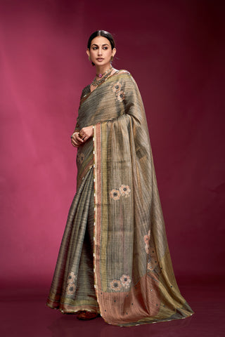 Grey colour Saree Party Wear
