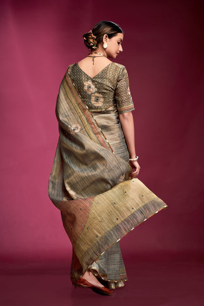 Grey colour Saree look
